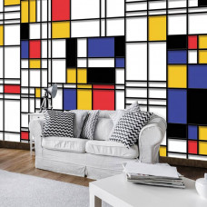 Eine Fototapete mit Piet Mondrian Komposition Kunstgemälde für das Wohnzimmer.