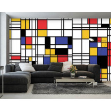 Eine Fototapete mit Piet Mondrian Komposition Kunstgemälde für Schlafzimmer und Wohnzimmer.