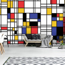 Eine Fototapete mit Piet Mondrian Komposition Kunstgemälde für das Wohnzimmer.