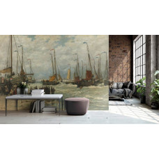 Fischerboote am Strand von Scheveningen, Anker im Sand und Frauen, die frischen Fisch handeln.