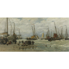Fototapete Pinken in der Brandung mit einem Gemälde von Hendrik Willem Mesdag