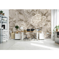 Fototapete mit Pfingstrosen im japanischen Design für ein Büro.