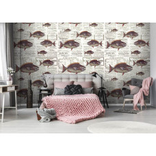 Eine Fototapete mit Piranhas und Fischen in einem friedlichen Schlafzimmer.