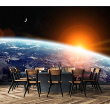 Eine Fototapete mit dem Planeten Erde aus dem Weltraum gesehen, perfekt für eine Küche.