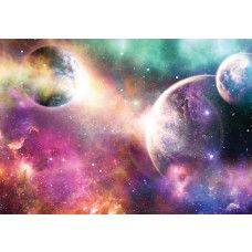 Fototapete mit Sternen und Planeten im Weltraum, mit einer bezaubernden Darstellung des Kosmos und des Universums.