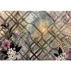 Fototapete mit Pflanzen und Ornamenten, abstraktes Blumendesign mit eleganten Mustern.