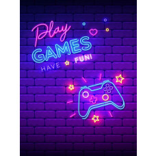 Eine lila Fototapete mit Neonbuchstaben, die das Wort