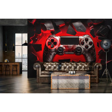Eine Fototapete mit einem 3D-Playstation-Controller in einem Spiele-Thema, ideal für ein Spielzimmer.