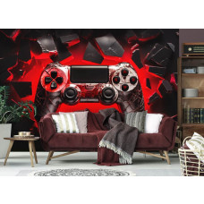 Eine Fototapete mit einem Playstation-Controller in einem Spiele-Thema, ideal für ein Wohnzimmer.