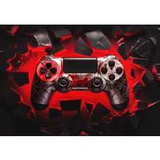 Fototapete mit einem PlayStation-Controller in 3D, ideal für ein Spielzimmer.