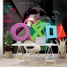 Eine gruselige PlayStation-Fototapete mit Horror-Gaming-Details, geeignet für ein Büro.