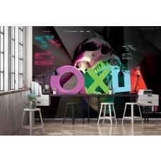 Eine auffällige Fototapete mit einem Horror-Gaming-Thema und PlayStation-Akzenten.