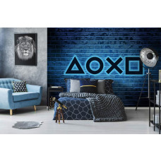 Fototapete eines Playstation-Neonspiels in einem aufregenden Jugendzimmer.