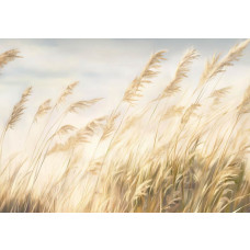 Fotobehang met sierlijke pluimen die zachtjes meebuigen in de wind tegen een neutrale achtergrond.