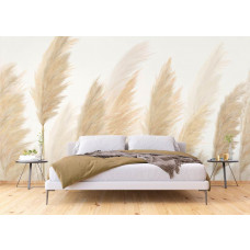 Ein Fototapete mit Federn im Schlafzimmer, bei dem die feine Textur und neutralen Töne eine beruhigende und romantische Ausstrahlung schaffen.