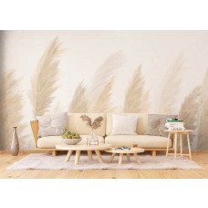 Ein Fototapete mit Federn im Wohnzimmer, bei dem die subtilen, luftigen Federstrukturen eine warme und stimmungsvolle Atmosphäre schaffen.