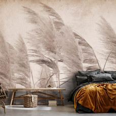 Fototapete mit Federn in sanften Farben und einem Vintage-Design. Perfekt für eine beruhigende und klassische Atmosphäre in einem Schlafzimmer.