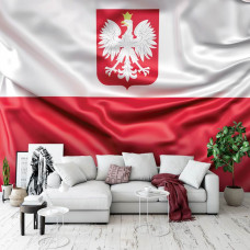 Eine Fototapete mit der polnischen Flagge und Polen für das Wohnzimmer.