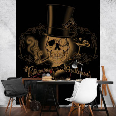 A Postumous Gentlemen's Club Fototapete mit Schädel in Alchemie Thema für Spielzimmer.