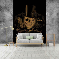 A Postumous Gentlemen's Club Fototapete mit Schädel in Alchemie Thema für Wohnzimmer.