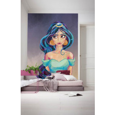 Eine Fototapete von Disney Prinzessin Jasmine mit einem magischen orientalischen Thema, geeignet für ein Kinderzimmer.