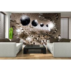 Eine Fototapete mit einem abstrakten 3D-Puzzle mit Kugeln in einem Tunnel.