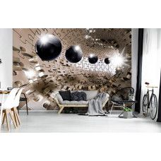 Eine Fototapete mit einem 3D-Tunnel mit runden Kugeln für das Wohnzimmer.