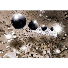 3D-Tunnel mit runden Kugeln, abstrakte Fototapete für einen futuristischen und modernen Look.