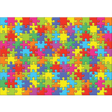 Regenbogen-Puzzle-Fototapete mit bunten Teilen, speziell für Kinder und Schlafzimmer.