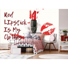 Fototapete mit rotem Lippenstift und dem Text 