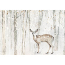 Fototapete mit einem Reh im Wald, kunstvoll dargestellt mit einer Kombination aus Bäumen und Tieren.