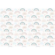 Eine Regenbogen-Fototapete in sanften Pastellfarben, perfekt für ein fröhliches und buntes Zimmer.