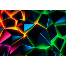 Fotobehang met digitale kristallen die oplichten in regenboogkleuren zoals rood, blauw, groen en geel.