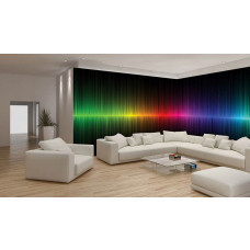 Eine Fototapete mit Musik und Grafiken im bunten Stil für das Wohnzimmer.