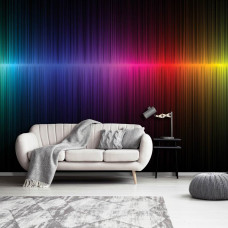 Eine Fototapete mit einem Regenbogenstrahl im abstrakten Musikstil für das Wohnzimmer.