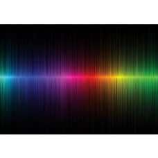 Fototapete mit einem Regenbogenstrahl, der Musik und Grafiken kombiniert, farbenfrohe abstrakte Kunst.