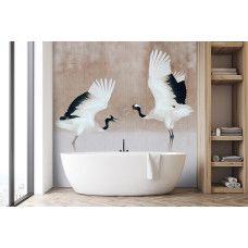 Fotobehang met reigers in beige tinten en natuurlijke sfeer
