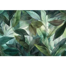 Fotobehang met rijke botanische bladeren in artistieke groene tinten.