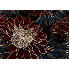 Ein Fototapete mit einer reichen Komposition, bei dem eine große bordeauxrote Blume mit subtilen goldenen Akzenten eine luxuriöse und üppige Ausstrahlung verleiht.