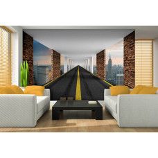 Eine Fototapete mit einer 3D-Wiedergabe einer New Yorker Straße.