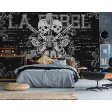 Eine Rock Fototapete mit Gitarre und Totenkopf Kunst für Schlafzimmer.