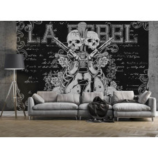 Eine Rock Fototapete mit Gitarre und Totenkopf Kunst für Wohnzimmer.