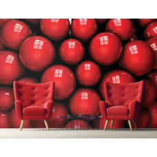 Eine Fototapete mit abstrakten roten Kugeln in einer auffälligen Komposition.