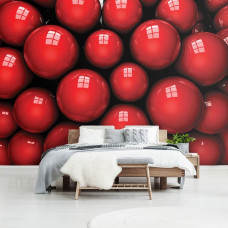 Eine Fototapete mit roten abstrakten Kugeln in einem künstlerischen Design, ideal für das Schlafzimmer.