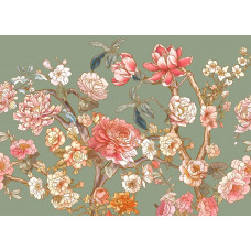 Ein Fototapete mit romantischen Blüten, bei dem zarte rosa und weiße Blüten in voller Blüte eine verträumte und serenen Ausstrahlung erzeugen.