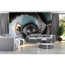 Fototapete mit einer runden Treppe in einem Gebäude mit 3D-Effekt für das Wohnzimmer.