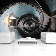 Fototapete mit einer runden Treppe in einem Gebäude mit 3D-Effekt für das Wohnzimmer.