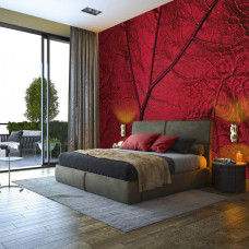 Fototapete rotes Blatt in natürlicher Umgebung im Wohnzimmer und Schlafzimmer.