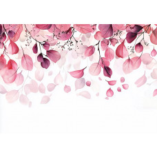 Fotobehang met roze bladeren in aquarelstijl op een lichte achtergrond met zachte kleurovergangen.