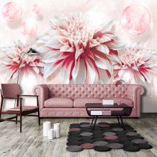 Eine Fototapete mit einer Sammlung von rosa Blumen in einem eleganten Stil.